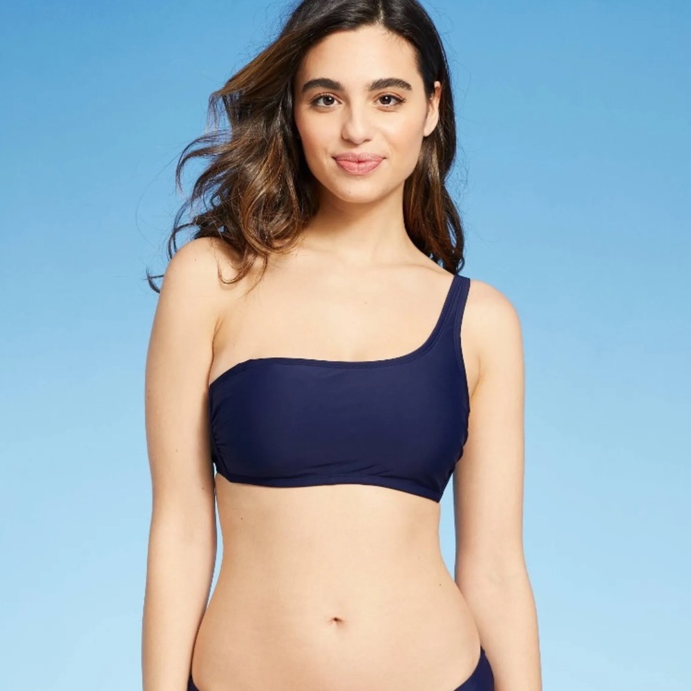 Kona Sol One Shoulder Bikini Top Navy Blue Size Medium 8-10 NWT